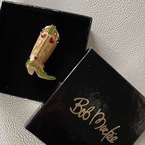 Bob Mackie Gold and Red Boot Brooch